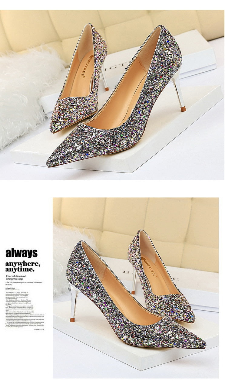 Rhinestone Women Shoes Sexy High Heels Pointed Women Shoes Pumps Women Heels Bling Bridal Wedding Shoes Ladies Plus Size 42 43