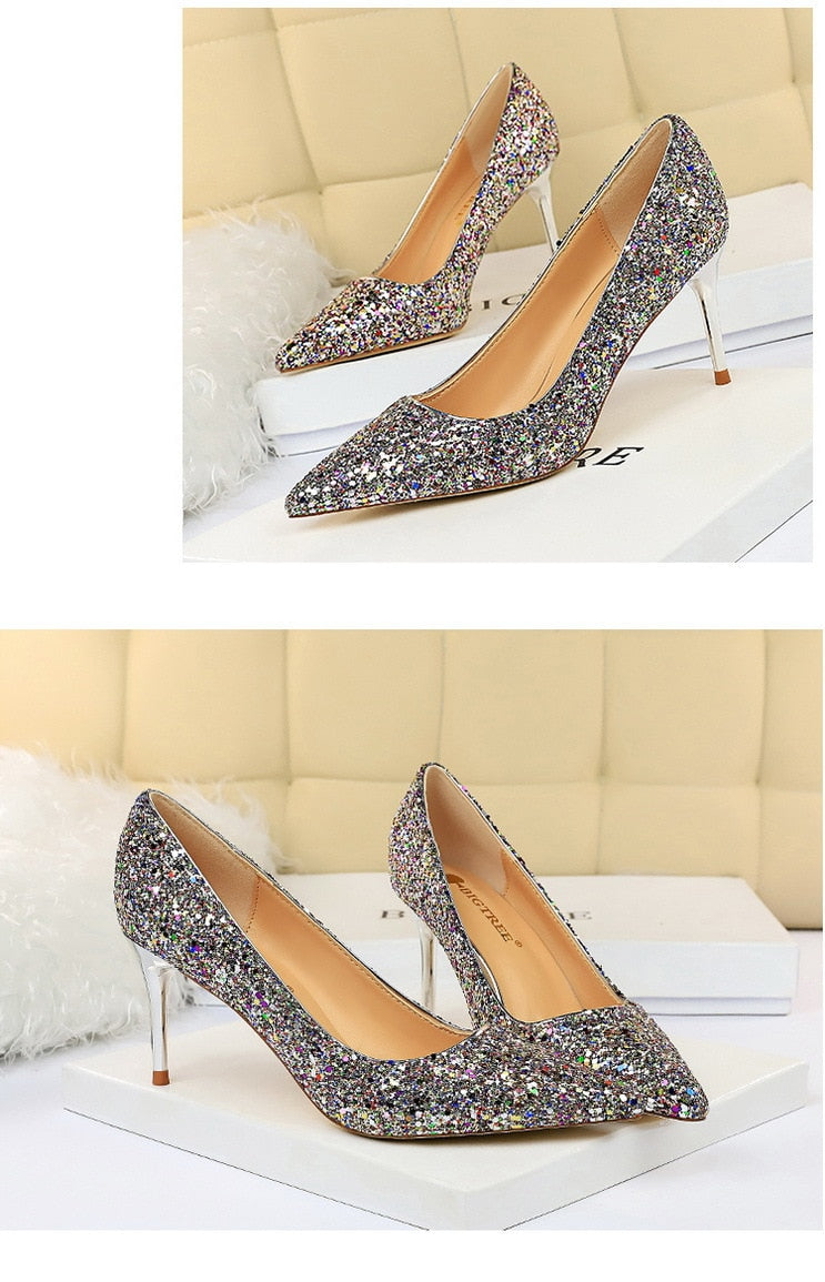 Rhinestone Women Shoes Sexy High Heels Pointed Women Shoes Pumps Women Heels Bling Bridal Wedding Shoes Ladies Plus Size 42 43