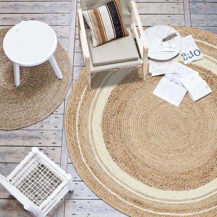 Natural quality Jute handmade knitted living room rug, round shaped decorative bedside carpet ,cool mat for summer