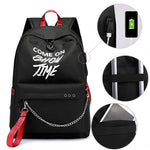 Winmax Luminous USB Charge Women Backpack Fashion Letters Print School Bag Teenager Girls Ribbons Backpack Mochila Sac A Dos