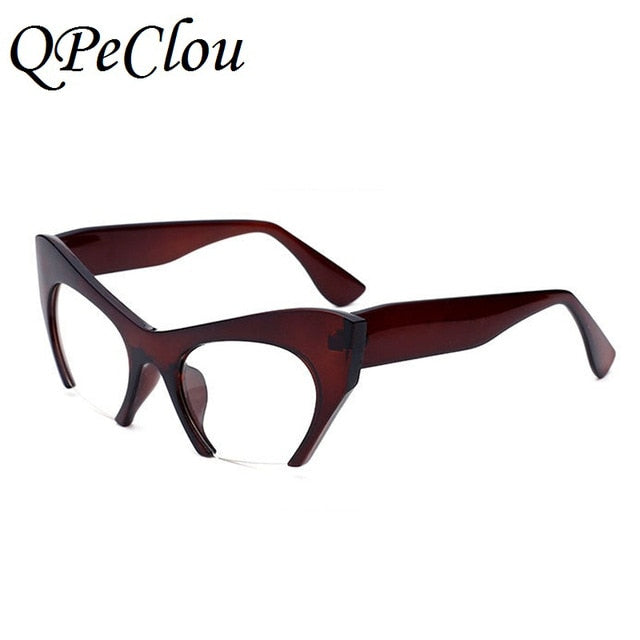 QPeClou Small Half Frame Cat Eye Glasses Frame Women Brand Vintage Cateye Clear Lens Glasses Ladies Oculos 2017 Eyeglasses Frame