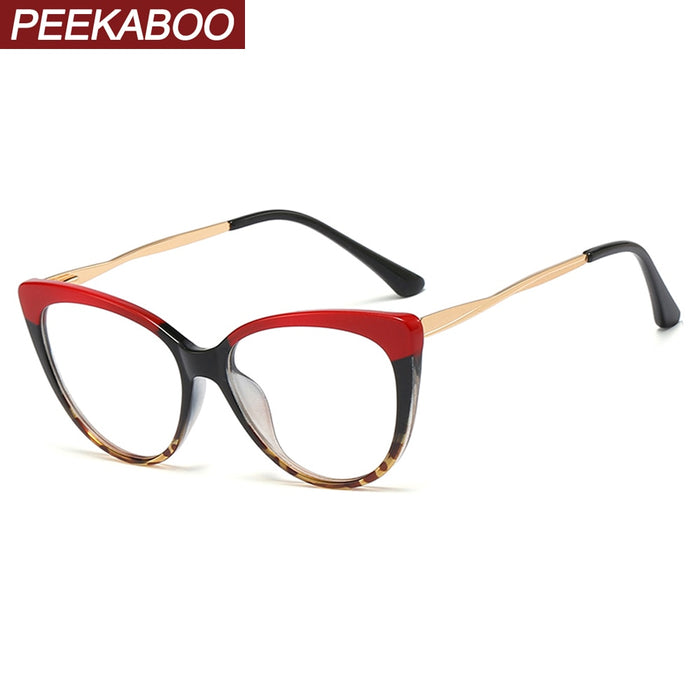 Peekaboo red leopard retro cat eye glasses frames for women half metal ladies optical glasses transparent fashion accessories