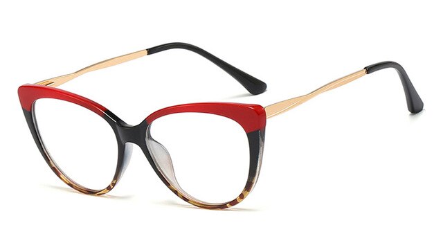 Peekaboo red leopard retro cat eye glasses frames for women half metal ladies optical glasses transparent fashion accessories