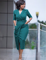 VITIANA Women Elegant Office Dress Female 2020 Spring Short Sleeve V Neck Solid Blue Bodycon Sheath Plus Size Casual Work Dress