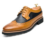 YIGER New Men Brogue shoes Bullock Men Dress Shoes Man Wedding shoes Lace-up Mixed color Red/Yellow   0077