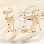 Rivet High Heels Luxury Designer Women Shoes Ladies Pumps Sexy Spring Summer 2019 Fashion Sandals Office Dress White Black Shoes