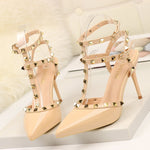 Rivet High Heels Luxury Designer Women Shoes Ladies Pumps Sexy Spring Summer 2019 Fashion Sandals Office Dress White Black Shoes