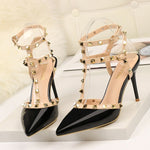 Rivet High Heels Luxury Designer Women Shoes Ladies Pumps Sexy Spring Summer 2019 Fashion Sandals Office Dress White Black Shoes