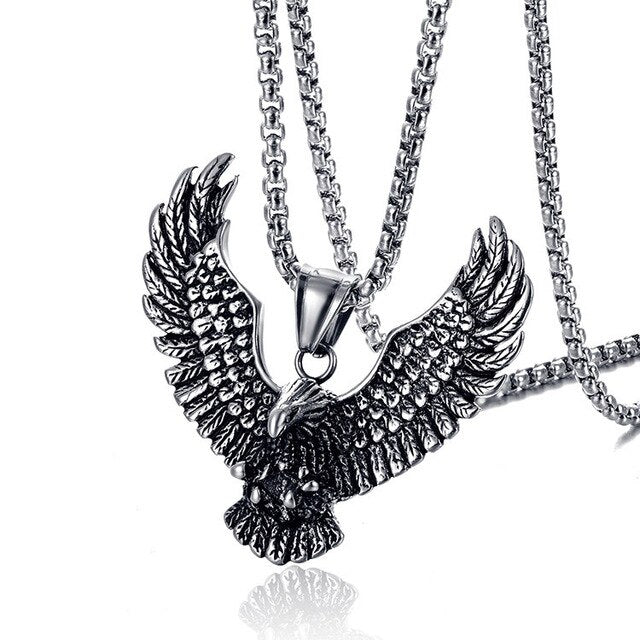 Punk Animal Eagle Pendants Necklaces Gold Silver Color 316L Stainless Steel Hawk Necklace for Men Jewerly with Box Link chain