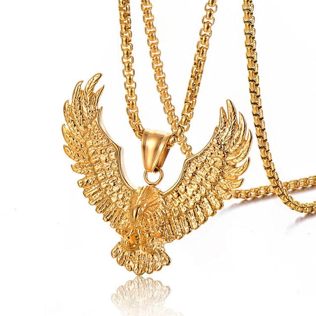 Punk Animal Eagle Pendants Necklaces Gold Silver Color 316L Stainless Steel Hawk Necklace for Men Jewerly with Box Link chain