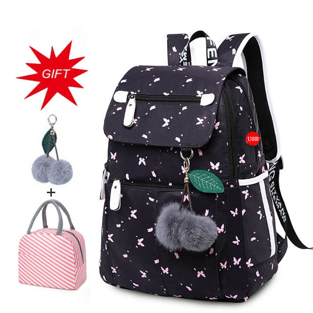 Large Capacity Schoolbag Student School Backpack Floral Printed Primary School Bags Bookbags for Teenage Girls Kds Backpack