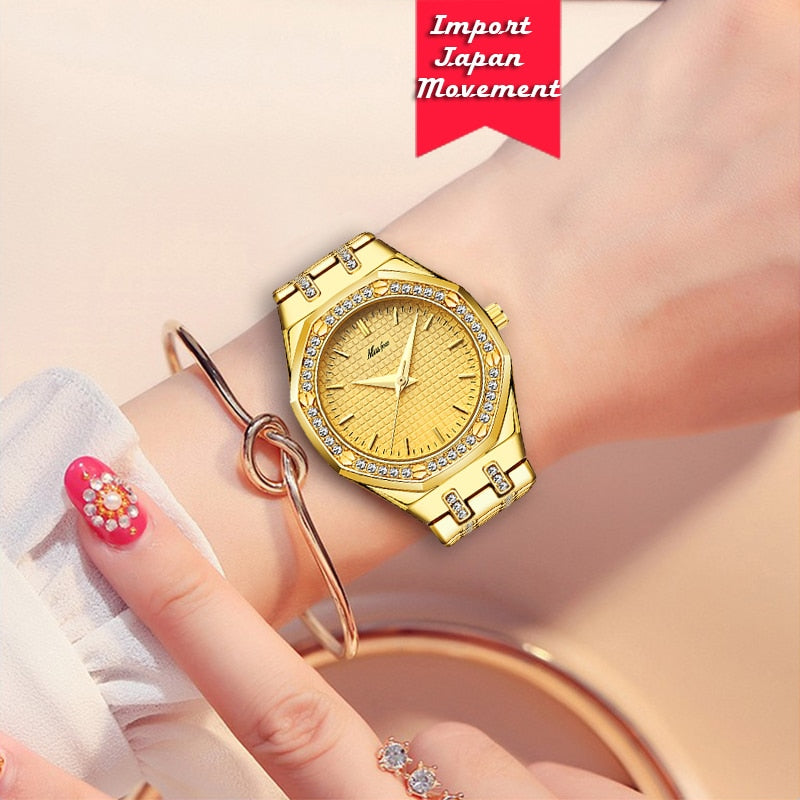 MISSFOX Fashion Watches Women's Expensive 18K Gold Ladies Wrist Watch Women Quartz Classic Analog Diamond Jewelry Hand Watch