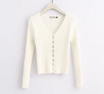 2019 Spring New Stylish Knitting Single Breasted Pearl Cardigan Sweater Woman Deep V-neck Long Sleeve Jumper kleding jerseis