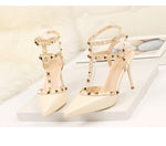 Rivet High Heels Luxury Designer Women Shoes Ladies Pumps Sexy Spring Summer 2019 Fashion Sandals Office Dress White Black Shoes