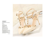 Rivet High Heels Luxury Designer Women Shoes Ladies Pumps Sexy Spring Summer 2019 Fashion Sandals Office Dress White Black Shoes