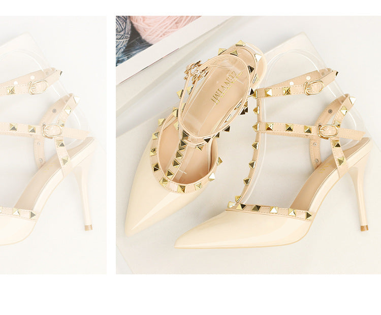 Rivet High Heels Luxury Designer Women Shoes Ladies Pumps Sexy Spring Summer 2019 Fashion Sandals Office Dress White Black Shoes