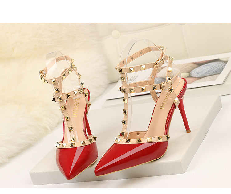 Rivet High Heels Luxury Designer Women Shoes Ladies Pumps Sexy Spring Summer 2019 Fashion Sandals Office Dress White Black Shoes