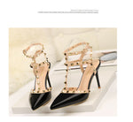 Rivet High Heels Luxury Designer Women Shoes Ladies Pumps Sexy Spring Summer 2019 Fashion Sandals Office Dress White Black Shoes