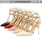 Rivet High Heels Luxury Designer Women Shoes Ladies Pumps Sexy Spring Summer 2019 Fashion Sandals Office Dress White Black Shoes