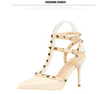 Rivet High Heels Luxury Designer Women Shoes Ladies Pumps Sexy Spring Summer 2019 Fashion Sandals Office Dress White Black Shoes