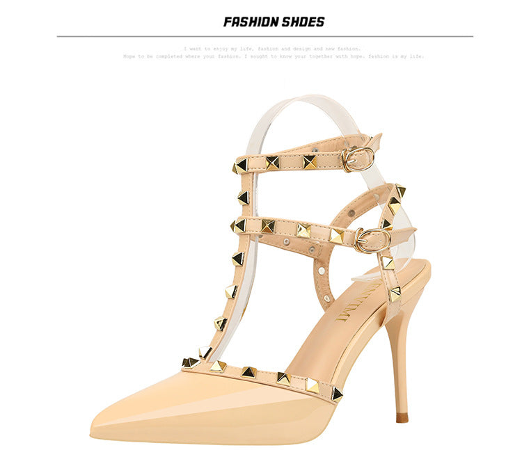 Rivet High Heels Luxury Designer Women Shoes Ladies Pumps Sexy Spring Summer 2019 Fashion Sandals Office Dress White Black Shoes
