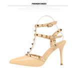 Rivet High Heels Luxury Designer Women Shoes Ladies Pumps Sexy Spring Summer 2019 Fashion Sandals Office Dress White Black Shoes