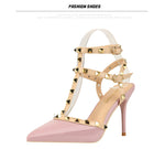 Rivet High Heels Luxury Designer Women Shoes Ladies Pumps Sexy Spring Summer 2019 Fashion Sandals Office Dress White Black Shoes