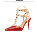 Rivet High Heels Luxury Designer Women Shoes Ladies Pumps Sexy Spring Summer 2019 Fashion Sandals Office Dress White Black Shoes