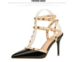 Rivet High Heels Luxury Designer Women Shoes Ladies Pumps Sexy Spring Summer 2019 Fashion Sandals Office Dress White Black Shoes