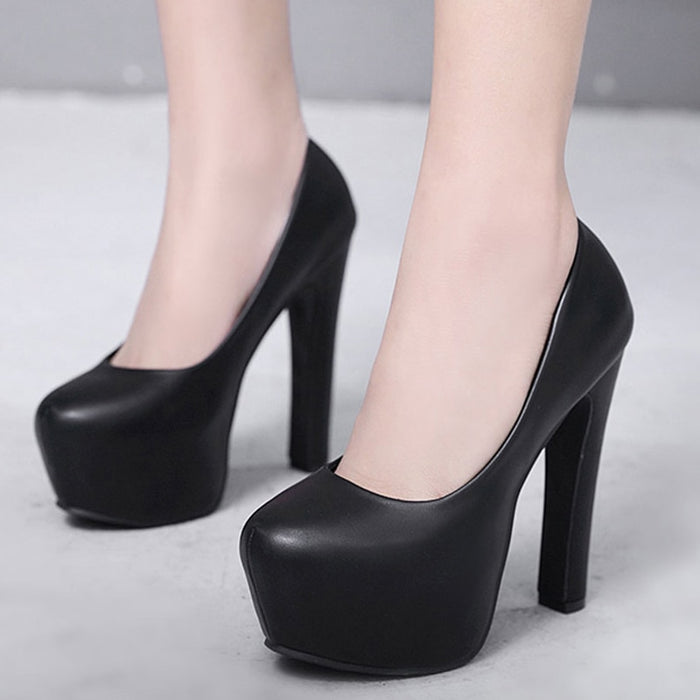 NIUFUNI Ladies High Heels Platform Pumps PU Black White Women Shoes Platform High Heels Shoes Thick Heels Work Pumps Dress Shoes