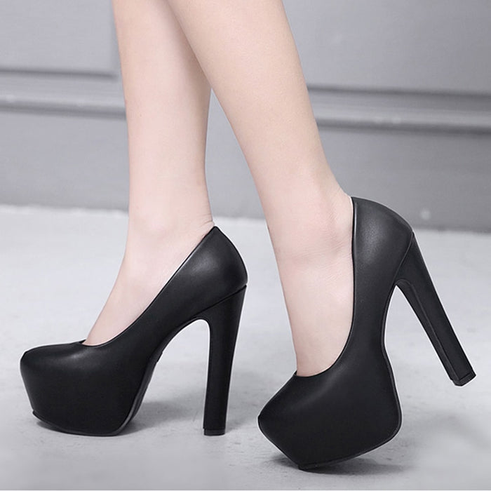 NIUFUNI Ladies High Heels Platform Pumps PU Black White Women Shoes Platform High Heels Shoes Thick Heels Work Pumps Dress Shoes