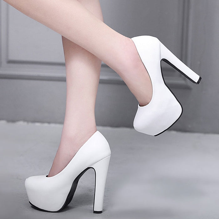 NIUFUNI Ladies High Heels Platform Pumps PU Black White Women Shoes Platform High Heels Shoes Thick Heels Work Pumps Dress Shoes