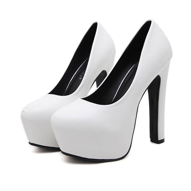 NIUFUNI Ladies High Heels Platform Pumps PU Black White Women Shoes Platform High Heels Shoes Thick Heels Work Pumps Dress Shoes