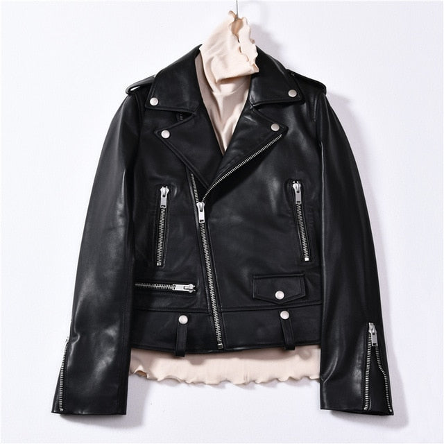 Spring Genuine Leather Jacket Women 2019 Fashion Real Sheepskin Coat Rivet Motorcycle Biker Jacket Female Sheep Leather Coat