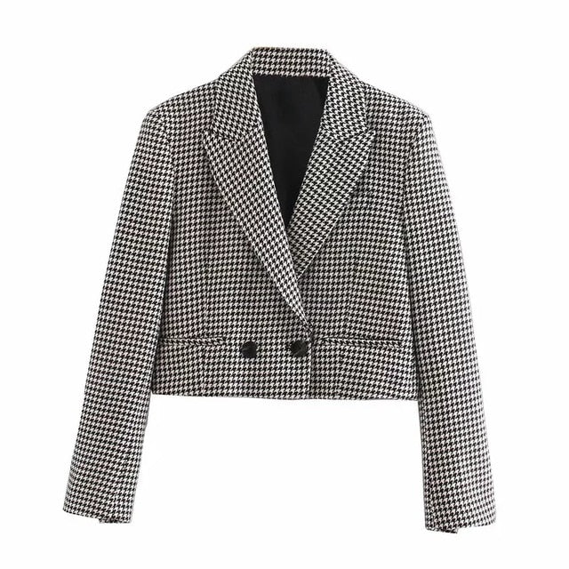 Dave&Di england vintage houndstooth plaid blazer feminino blazer women blazer mujer jackets mini skirt women faldas 2 pieces set