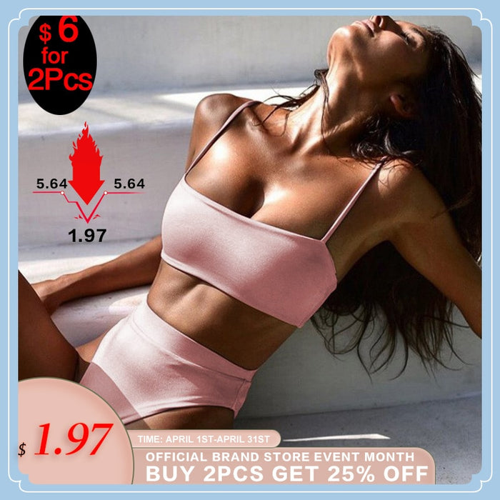 2020 Spring New Sexy Bikini Set Women Swimsuit Solid Bikini Backless Swimwear Low Waist Bathing Suit Female Brazilian Biquini