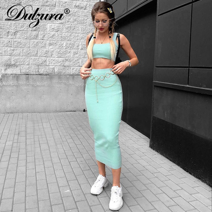 women ribbed knit two piece set long skirt crop tank top sexy elegant festival matching co ord clothes party 2019 summer outfits