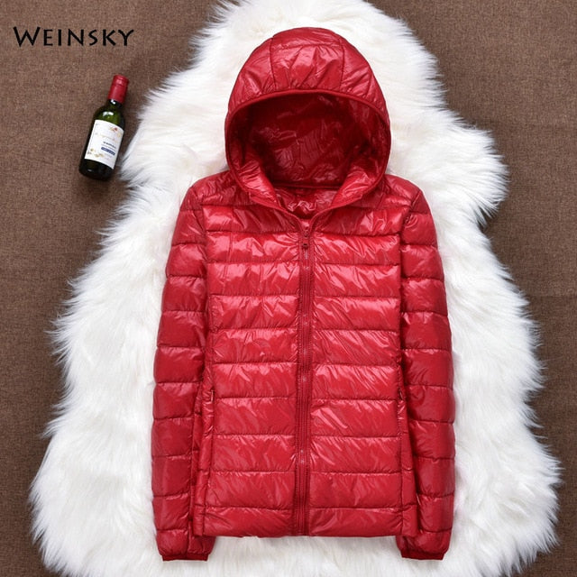 Winter Women Ultralight Thin Down Jacket White Duck Down Hooded Jackets Long Sleeve Warm Coat Parka Female Portable Outwear