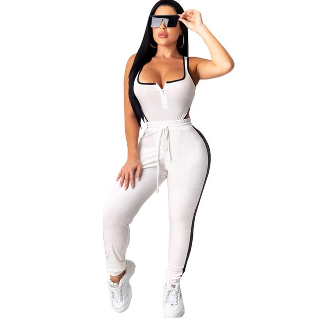 Winter Vrouwen Set Fluwelen Bodysuit Potlood Broek Pak Twee Delige Set Sexy Mouwloze Straat Casual Mode Trainingspak Outfit