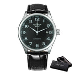 Fashion Business Automatic Watch Men Leather Strap Male Mechanical Wrist Watches Calendar Date Clock montre homme WINNER