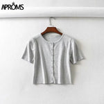 Aproms Candy Color Ribbed Knitted Cardigan Women Autumn Winter Long Sleeve Basic Cropped Sweaters Female Casual Short Jumper Top