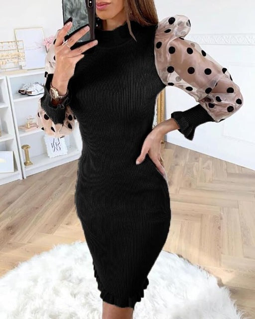 Goocheer New Women Bodycon Mini Dess Elegant Sheer Long Sleeve Slim Stretch Ladies Dresses Party Club Dames Vestidos Streetwear