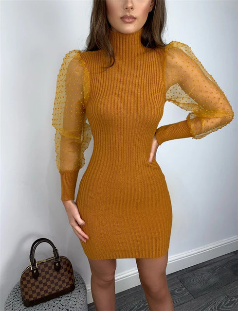 Goocheer New Women Bodycon Mini Dess Elegant Sheer Long Sleeve Slim Stretch Ladies Dresses Party Club Dames Vestidos Streetwear