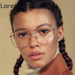 Vintage Oversized Square Glasses Frame Women Men Stylish Metal Clear Lens Eyeglasses Ladies Black Gold Silver Optical Spectacles