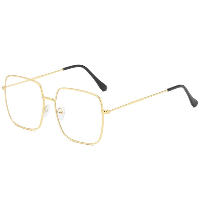 Vintage Oversized Square Glasses Frame Women Men Stylish Metal Clear Lens Eyeglasses Ladies Black Gold Silver Optical Spectacles