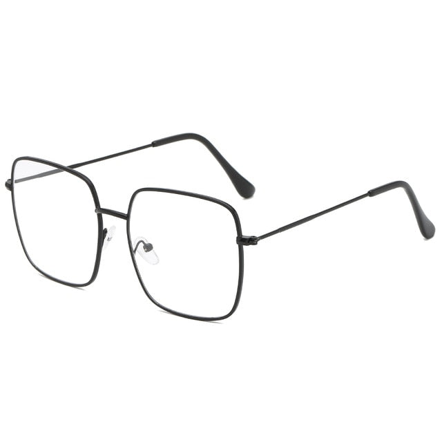 Vintage Oversized Square Glasses Frame Women Men Stylish Metal Clear Lens Eyeglasses Ladies Black Gold Silver Optical Spectacles