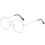 Vintage Oversized Square Glasses Frame Women Men Stylish Metal Clear Lens Eyeglasses Ladies Black Gold Silver Optical Spectacles