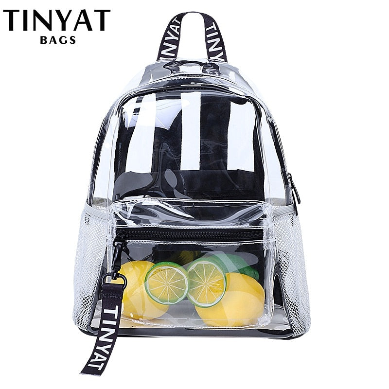 TINYAT Clear PVC Women Backpack Transparent Fashion Solid Backpack Travel School Backpack Bag for Teenage Girls Mochila Visual