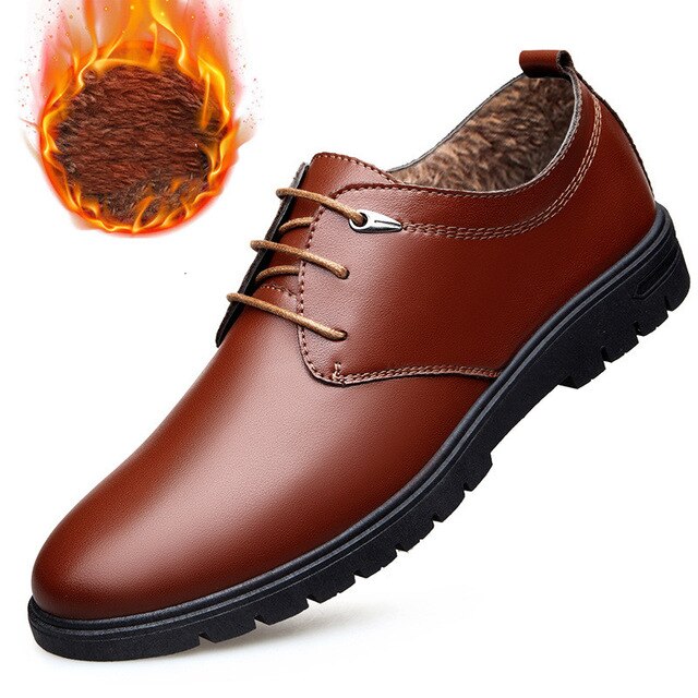 British Men Dress Shoes Spring Autumn Male Leather Flats Business Casual Mans Footwear Round Toe Lace Up Derby Shoes With Fur