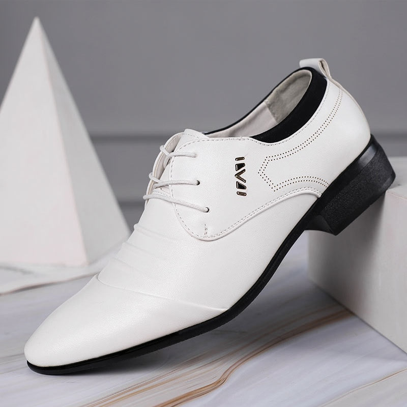 New British Men's Slip On Split Leather Pointed White Toe Men Dress Shoes Business Wedding Oxfords Formal Shoes For Male 38-48